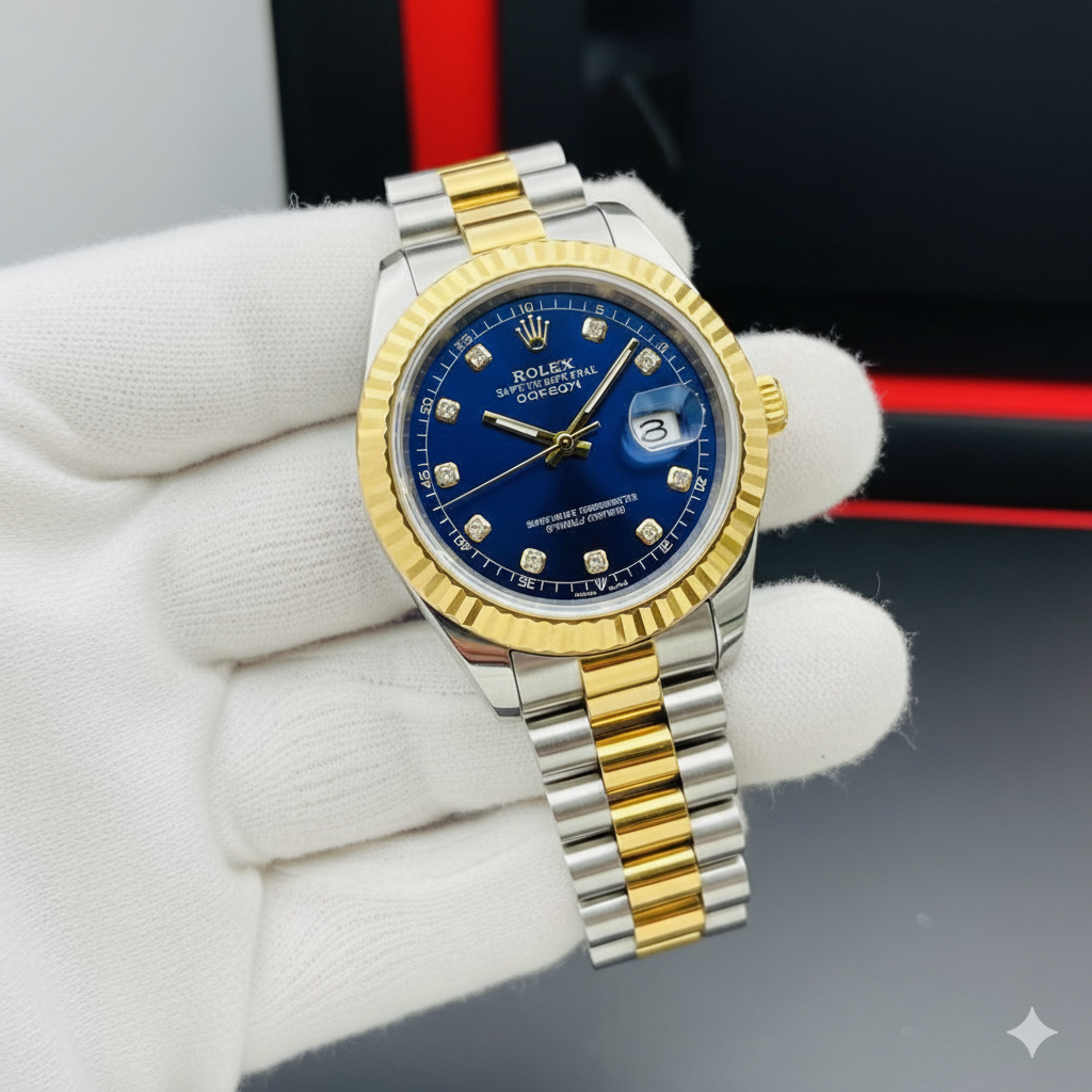 Classic Rolex Datejust: Gold & Silver Blue Dial