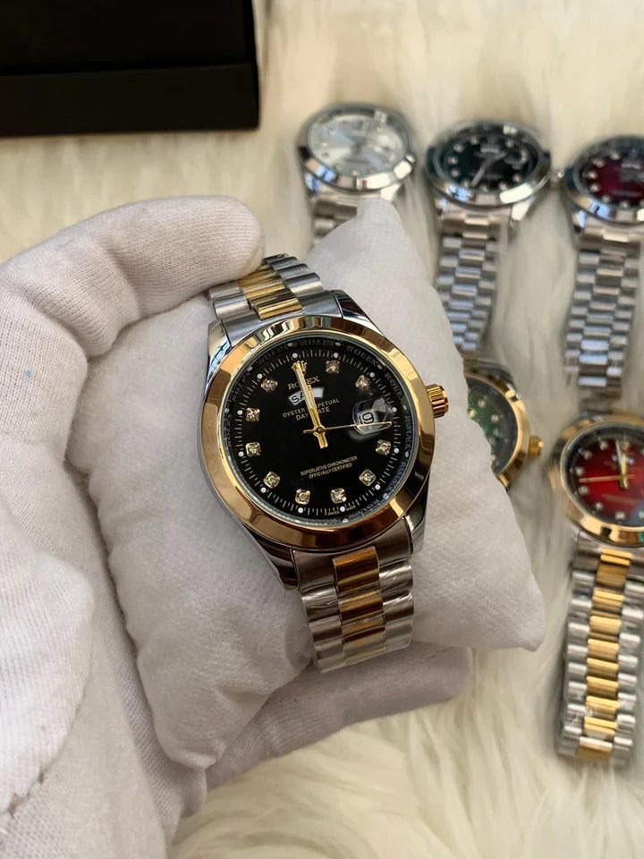 Classic Rolesor Watch | Black Diamond Dial
